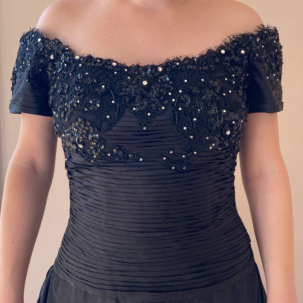 Black, Silk Dress with Silver, Beaded Embroidery by Vasarri - Picture 5 of 14
